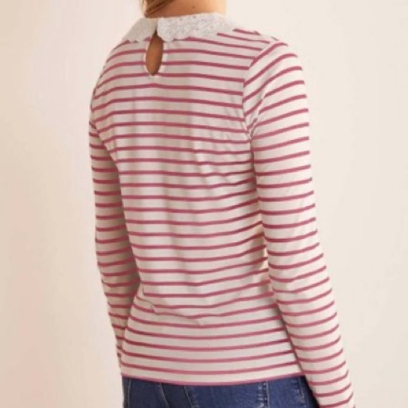 Boden Kathleen Jersey Stripe Broderie Collar Top - Picture 2 of 11